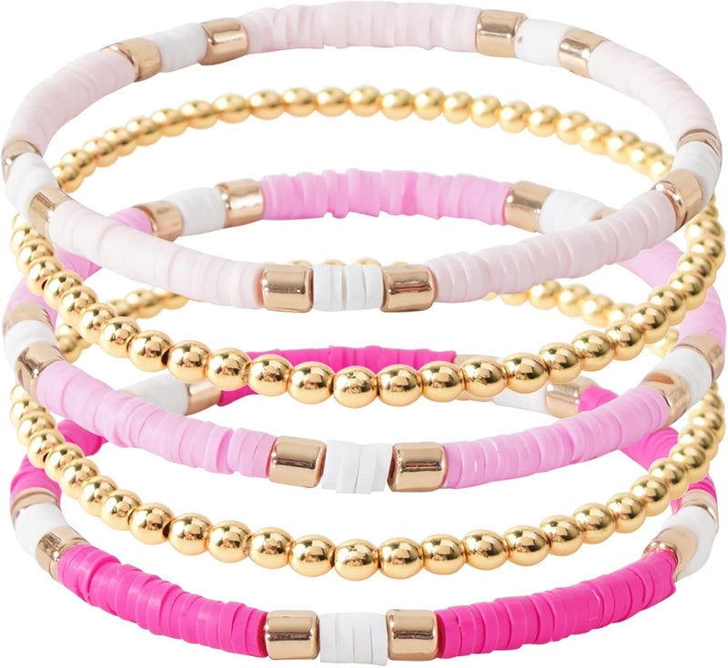 GOOJIDS Surfer Heishi Clay Bead Bracelets for Women Bohemian Stackable Gold Plated Beaded Stretch Bracelets Elastic Layering Friendship Bracelets Set Boho Jewelry - Image 1